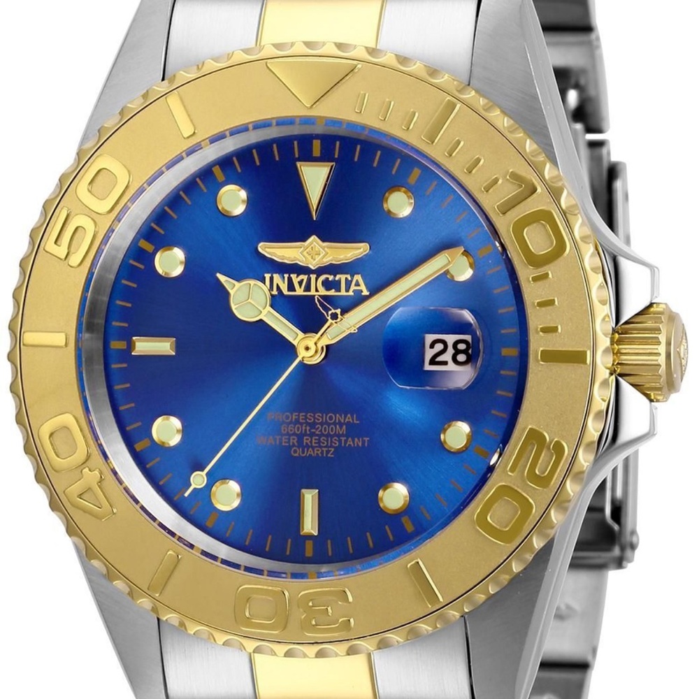Invicta Men’s Pro Diver 43mm steel Gold & Blue Sunburst Dial Two-Tone Watch